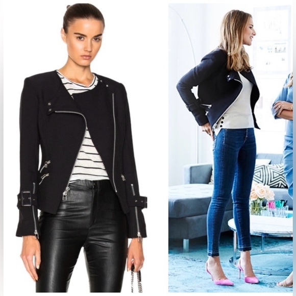 Veronica Beard Jordan Collarless Moto Dickey Jacket Black Size 4 Coat